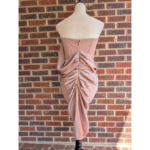 NWT Miss Circle Satin Crystal Embellished Corset Dress-Blush Pink-Sz Med - Picture 7 of 16